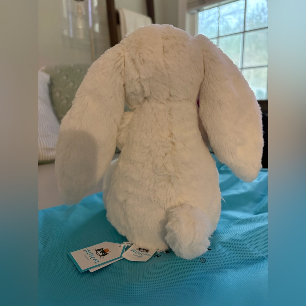 Jellycat Cream Bunny with Red Rose and Blue Bag - Picture 3 of 4